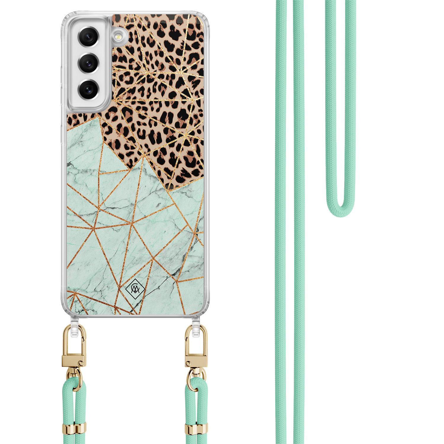 Samsung Galaxy S21 FE hoesje met mint koord Luipaard marmer mint