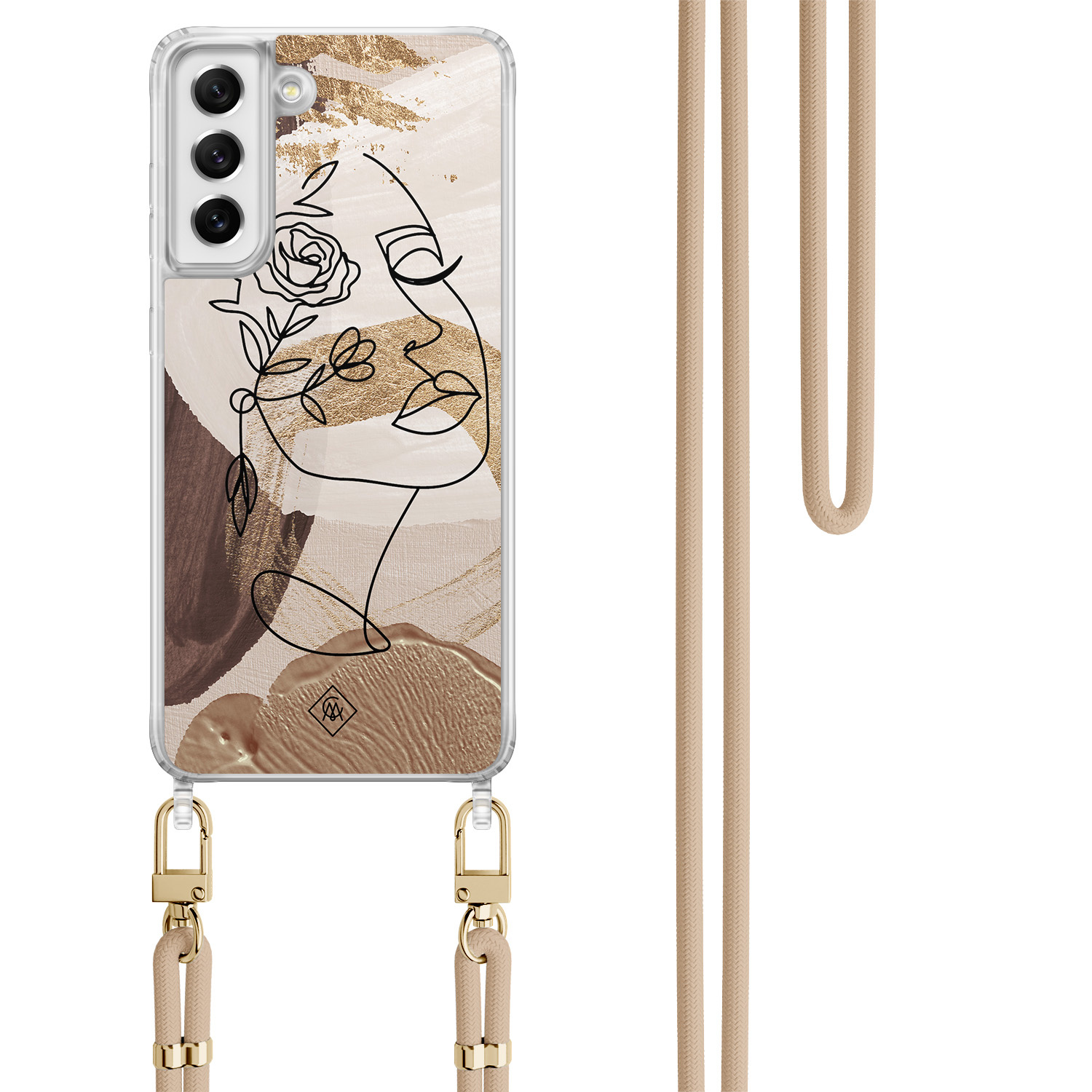 Samsung Galaxy S21 FE hoesje met beige koord Abstract gezicht bruin