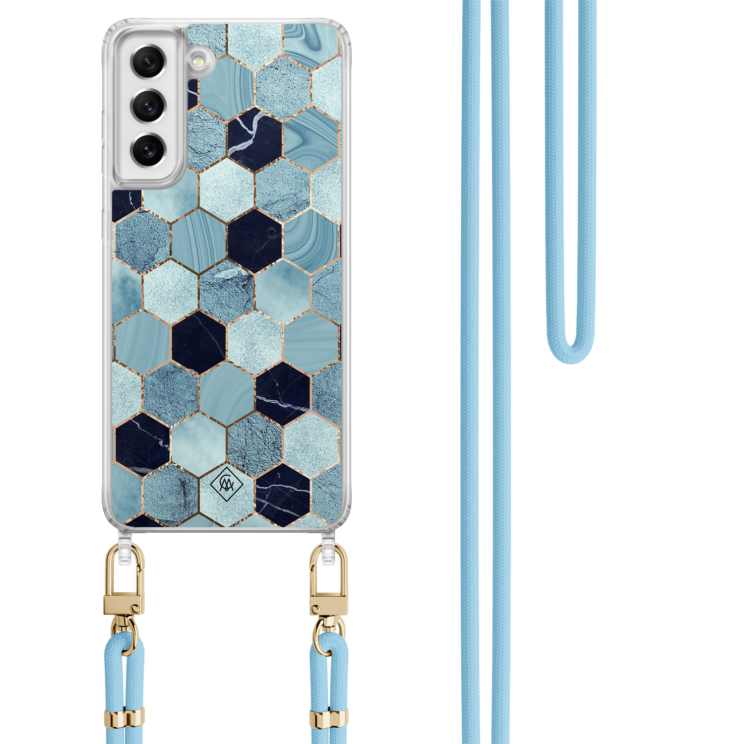 Samsung Galaxy S21 FE hoesje met blauw koord Blue cubes