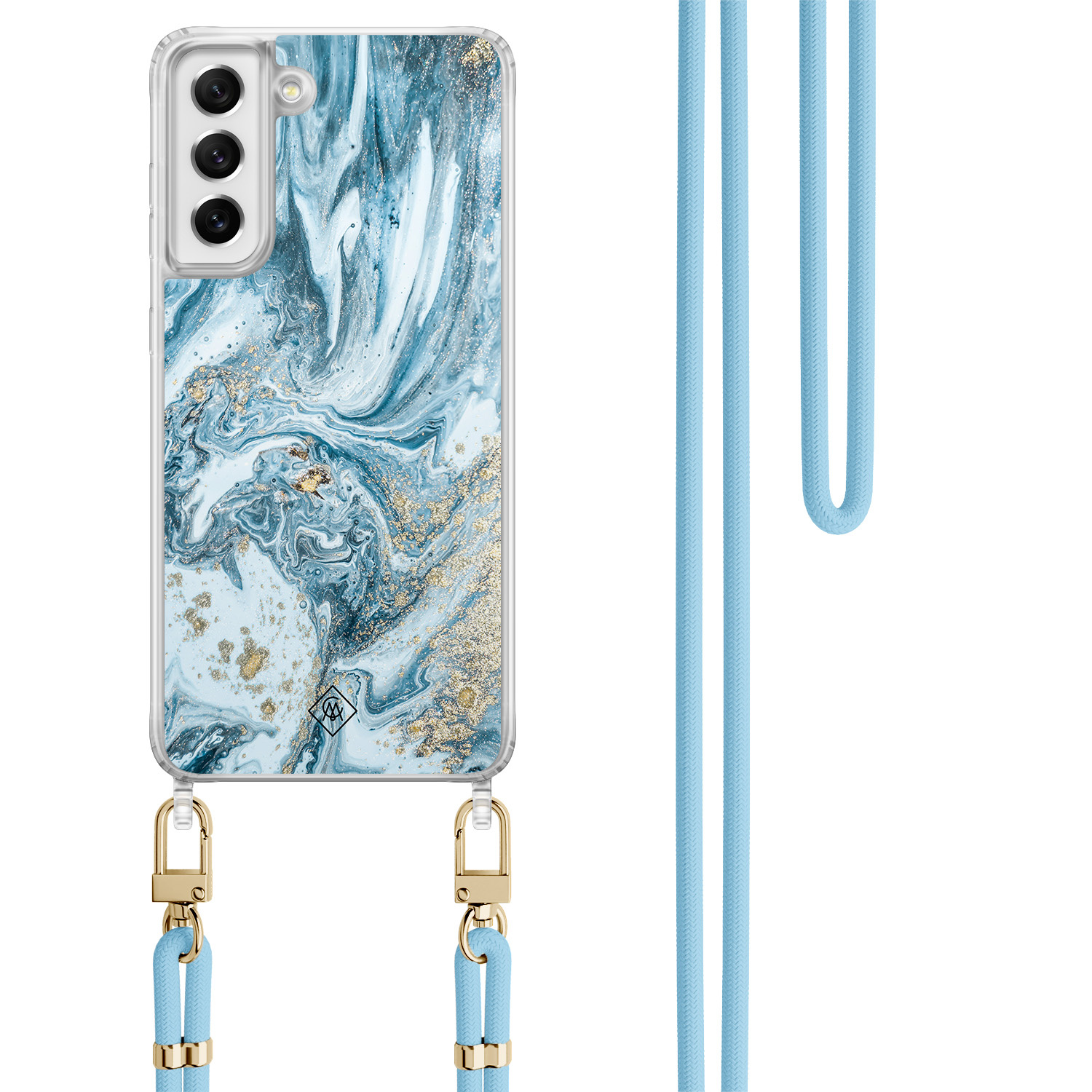 Samsung Galaxy S21 FE hoesje met blauw koord Marble sea