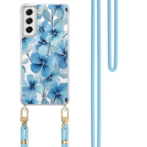 Casimoda Samsung Galaxy S21 FE hoesje met blauw koord - Indigo gardens
