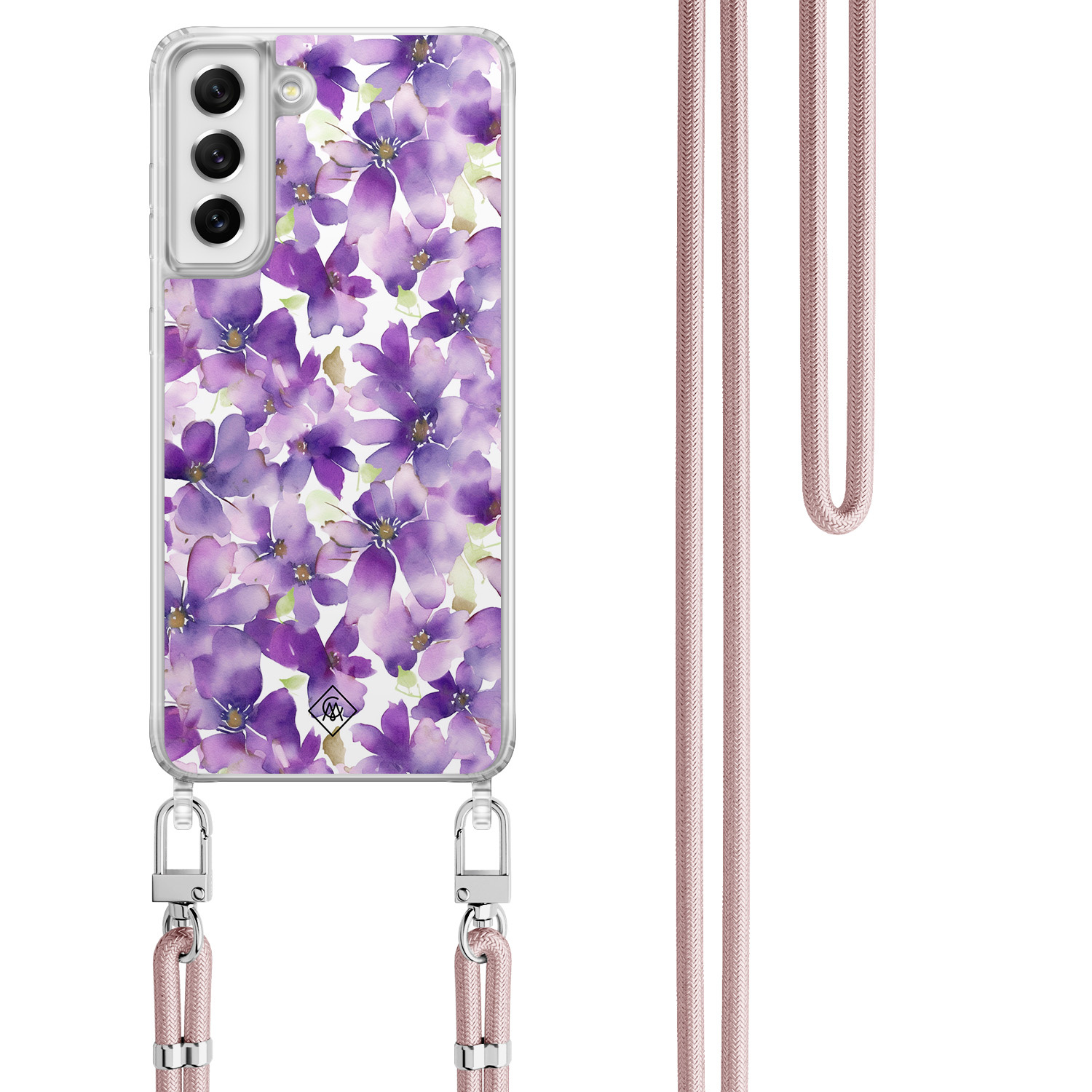 Samsung Galaxy S21 FE hoesje met rosegoud koord Floral violet