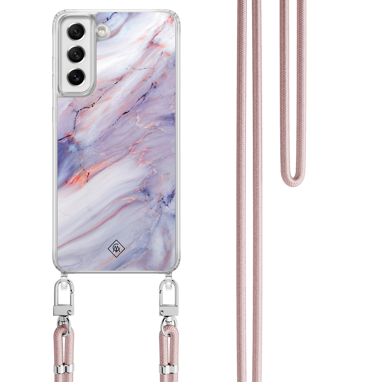 Samsung Galaxy S21 FE hoesje met rosegoud koord Marmer paars