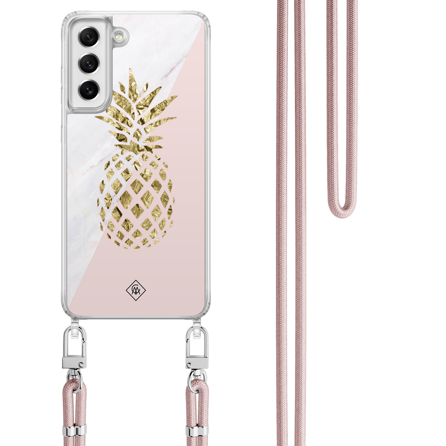Samsung Galaxy S21 FE hoesje met rosegoud koord Ananas