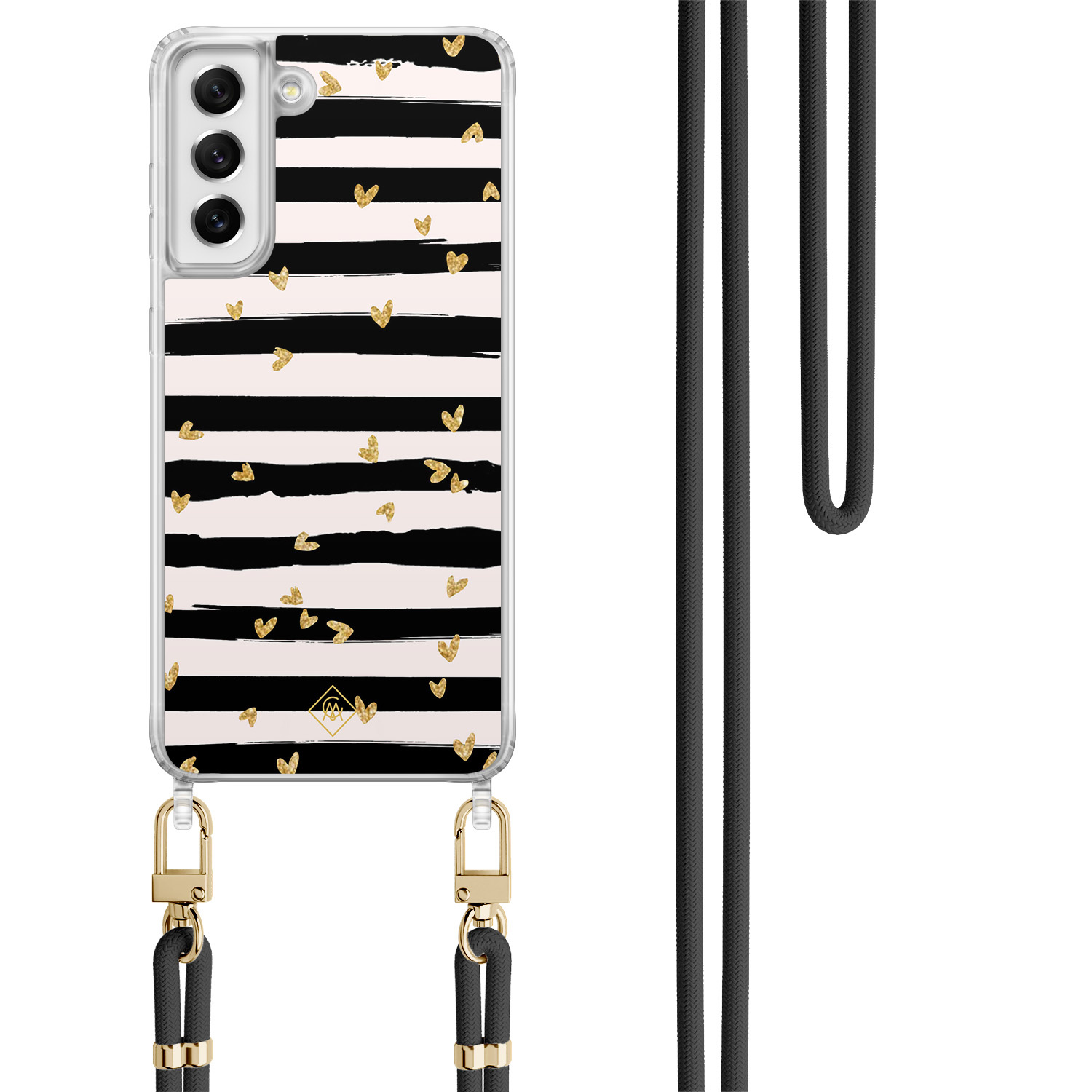 Samsung Galaxy S21 FE hoesje met zwart koord Hart streepjes