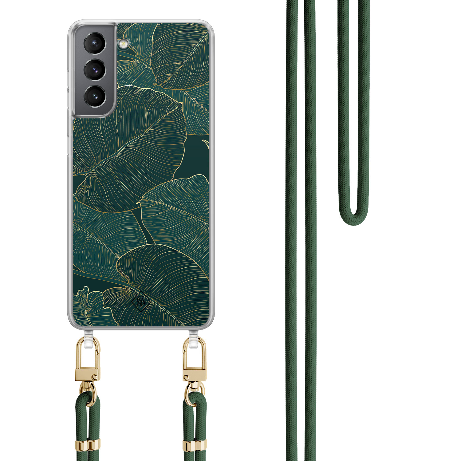 Samsung Galaxy S21 hoesje met groen koord Monstera leaves