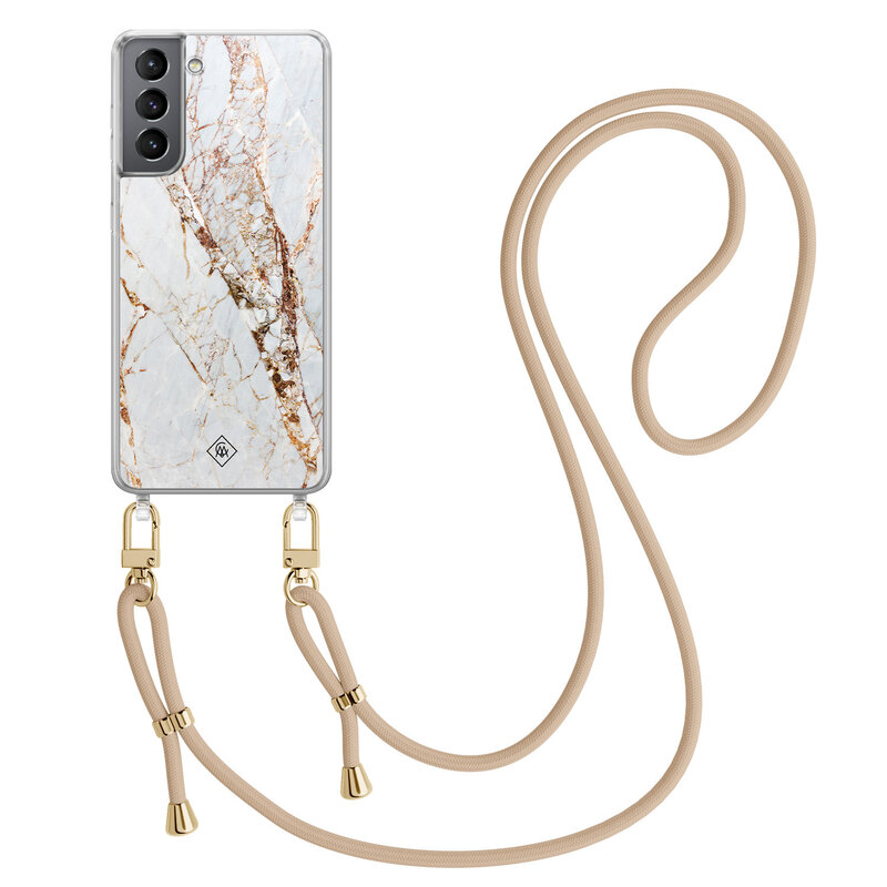 Casimoda Samsung Galaxy S21 hoesje met beige koord - Marmer goud