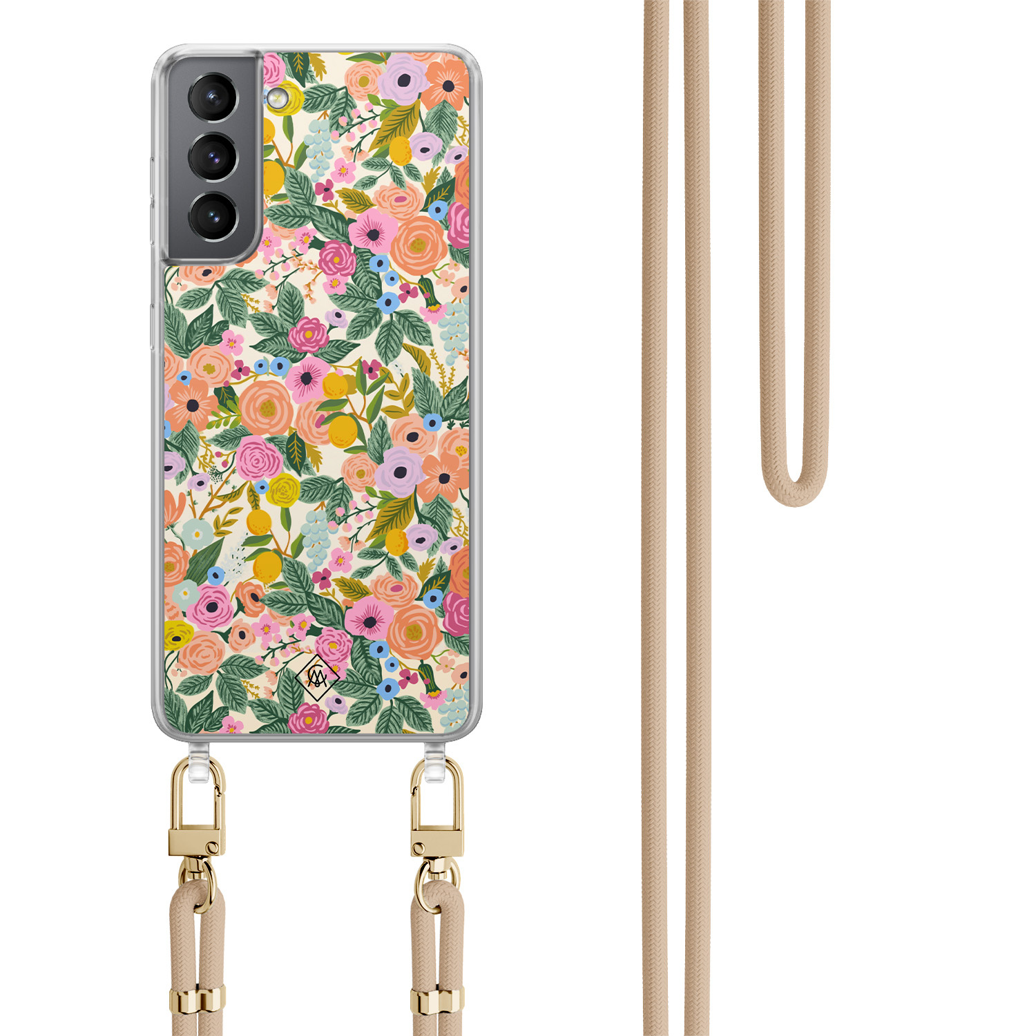 Samsung Galaxy S21 hoesje met beige koord Pink garden