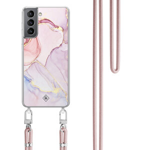 Casimoda Samsung Galaxy S21 hoesje met rosegoud koord - Purple sky