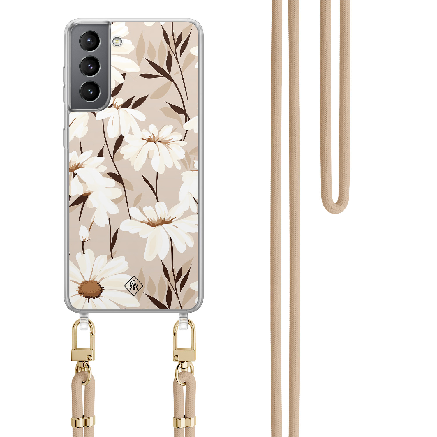 Samsung Galaxy S21 hoesje met beige koord In bloom