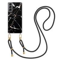 Casimoda Samsung Galaxy S21 hoesje met zwart koord - Marmer zwart