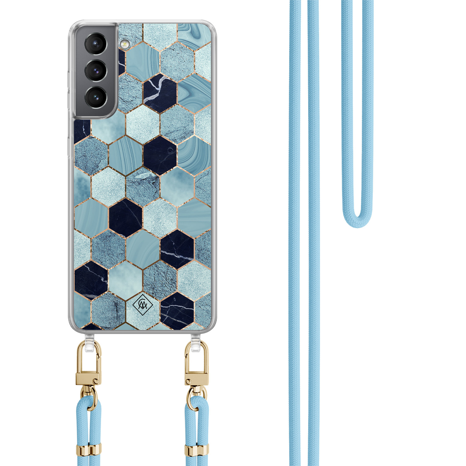 Samsung Galaxy S21 hoesje met blauw koord Blue cubes