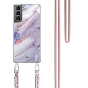 Casimoda Samsung Galaxy S21 hoesje met rosegoud koord - Marmer paars