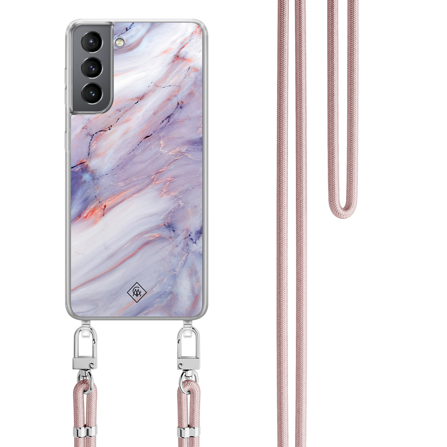 Samsung Galaxy S21 hoesje met rosegoud koord Marmer paars