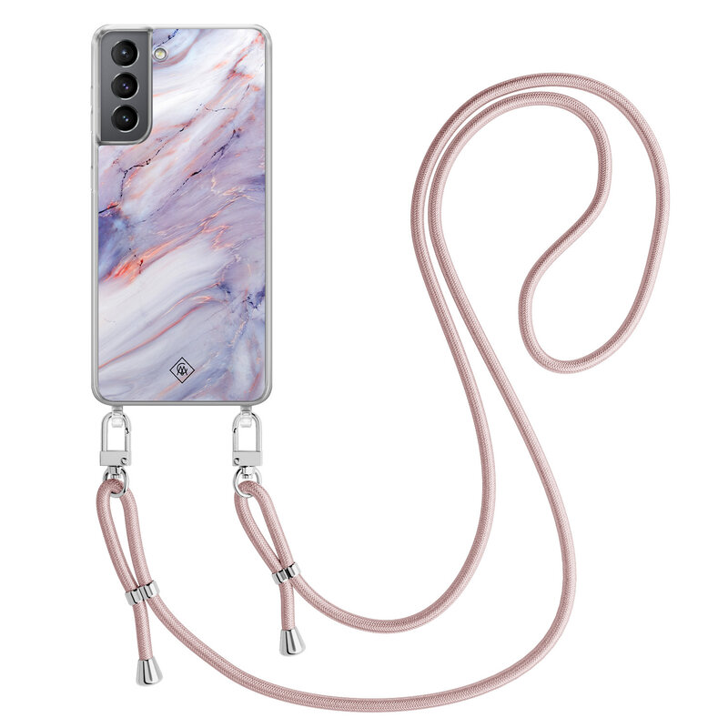 Casimoda Samsung Galaxy S21 hoesje met rosegoud koord - Marmer paars