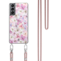 Casimoda Samsung Galaxy S21 hoesje met rosegoud koord - Hortensia