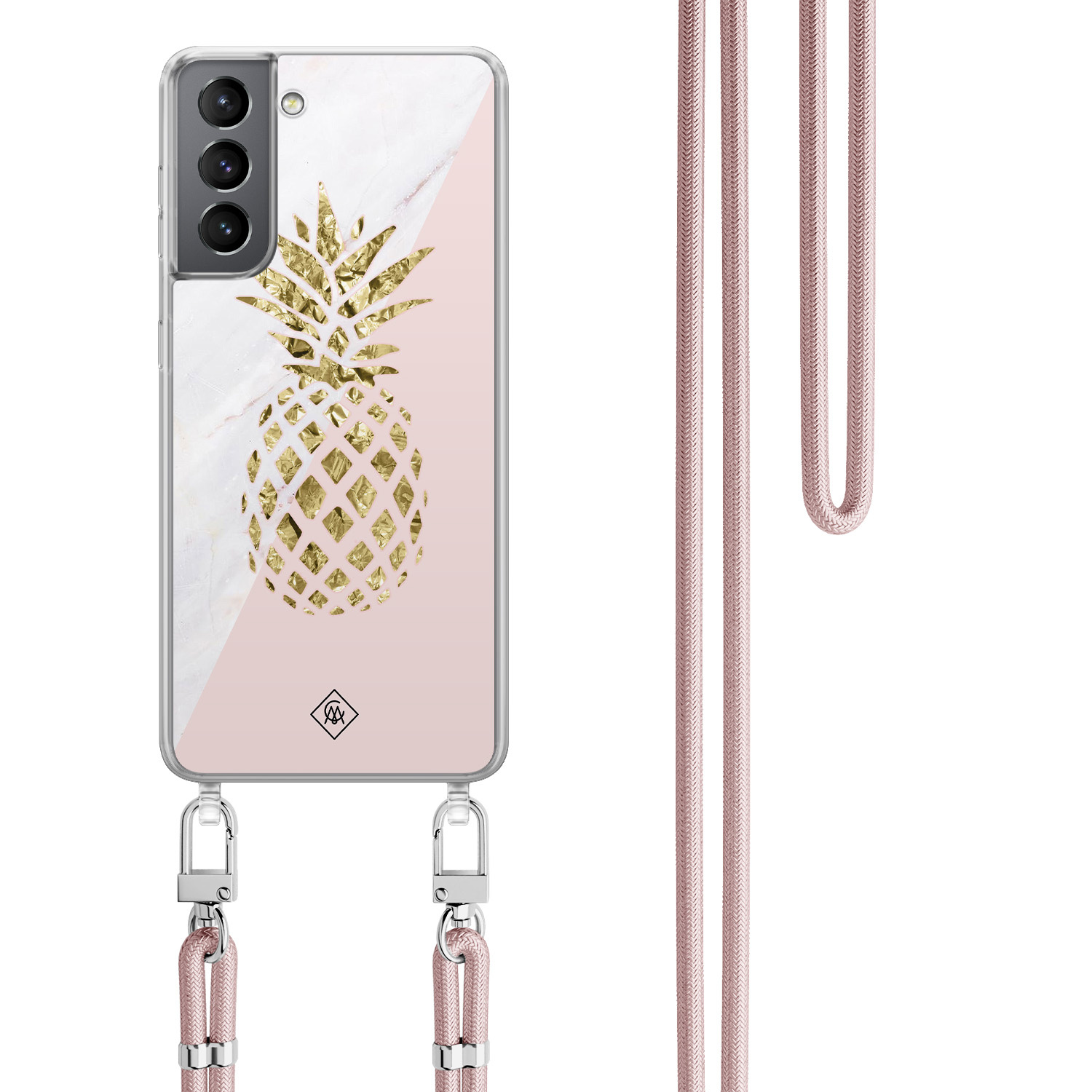 Samsung Galaxy S21 hoesje met rosegoud koord Ananas