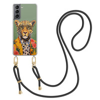 Casimoda Samsung Galaxy S21 hoesje met zwart koord - Luipaard hipster