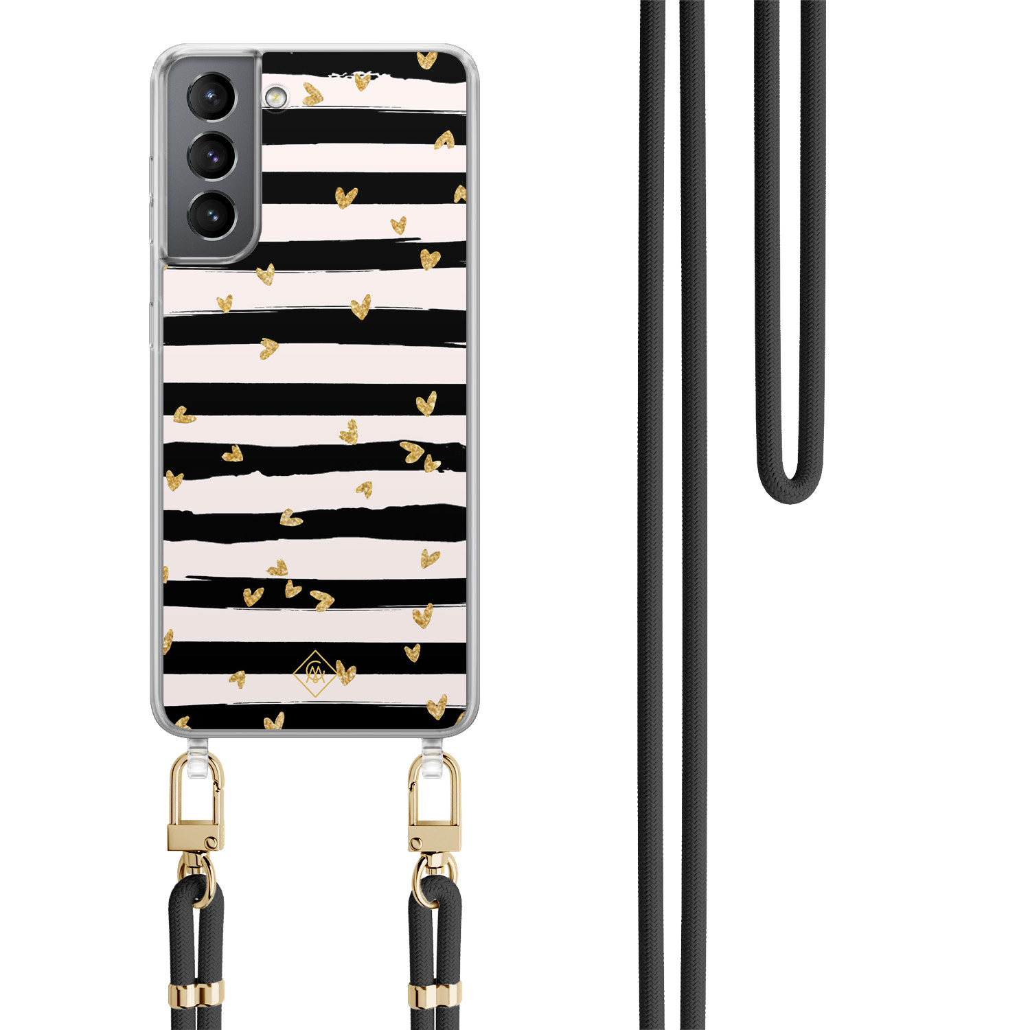 Samsung Galaxy S21 hoesje met zwart koord Hart streepjes