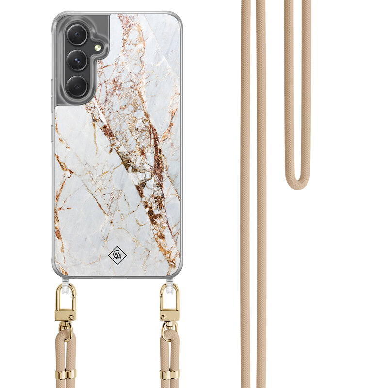 Casimoda Samsung Galaxy A34 hoesje met beige koord - Marmer goud