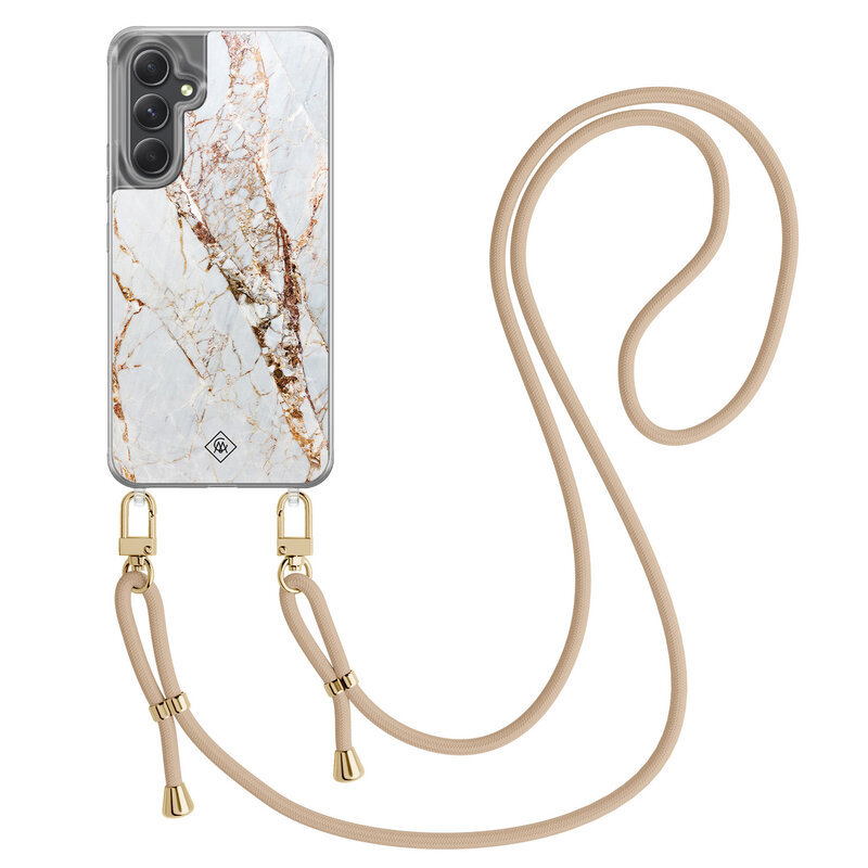 Casimoda Samsung Galaxy A34 hoesje met beige koord - Marmer goud