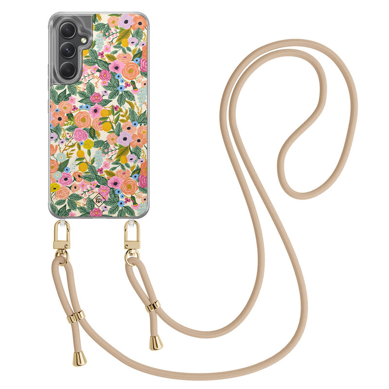 Casimoda Samsung Galaxy A34 hoesje met beige koord - Pink garden