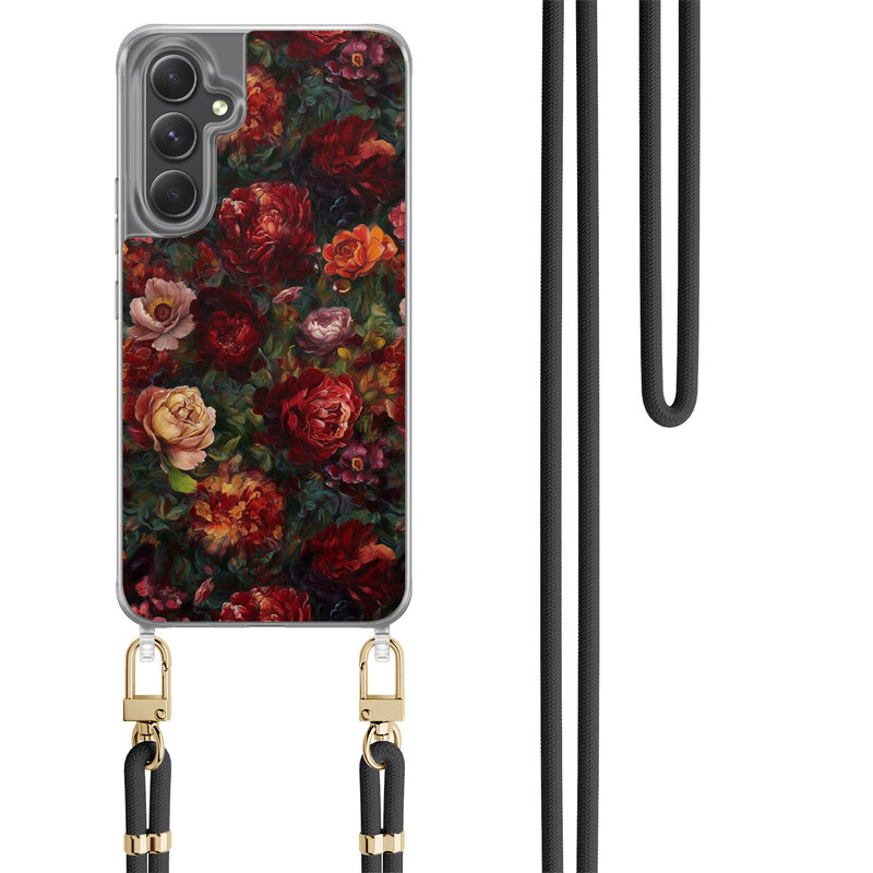 Casimoda Samsung Galaxy A34 hoesje met zwart koord - Floral garden