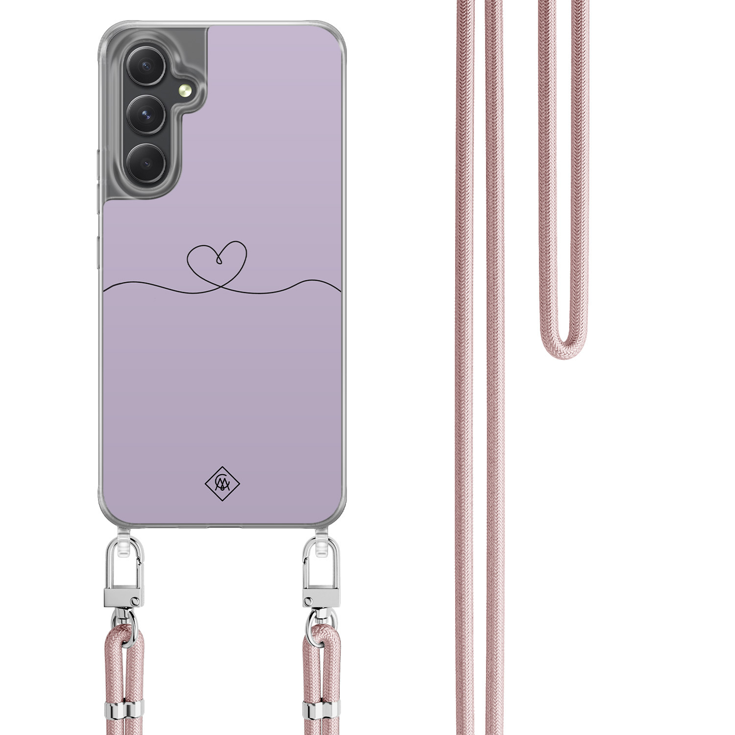 Samsung Galaxy A34 hoesje met rosegoud koord Hart lila