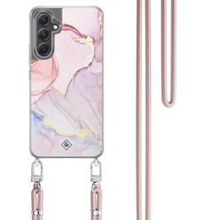 Casimoda Samsung Galaxy A34 hoesje met rosegoud koord - Purple sky