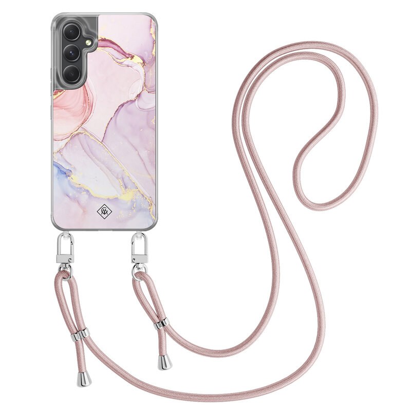 Casimoda Samsung Galaxy A34 hoesje met rosegoud koord - Purple sky