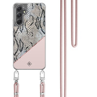 Casimoda Samsung Galaxy A34 hoesje met rosegoud koord - Snake print