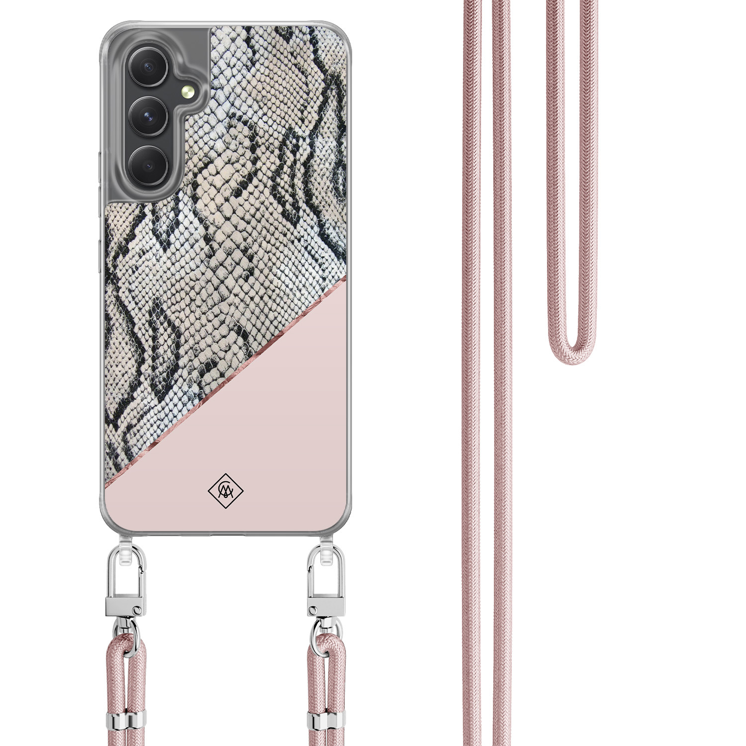 Samsung Galaxy A34 hoesje met rosegoud koord Snake print