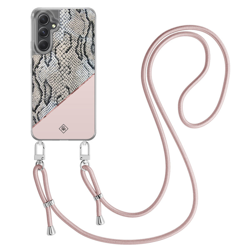 Casimoda Samsung Galaxy A34 hoesje met rosegoud koord - Snake print