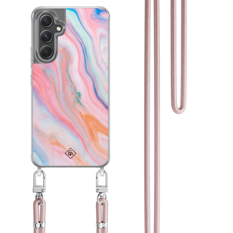 Casimoda Samsung Galaxy A34 hoesje met rosegoud koord - Pink glam