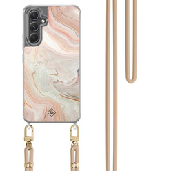 Casimoda Samsung Galaxy A34 hoesje met beige koord - Marmer waves