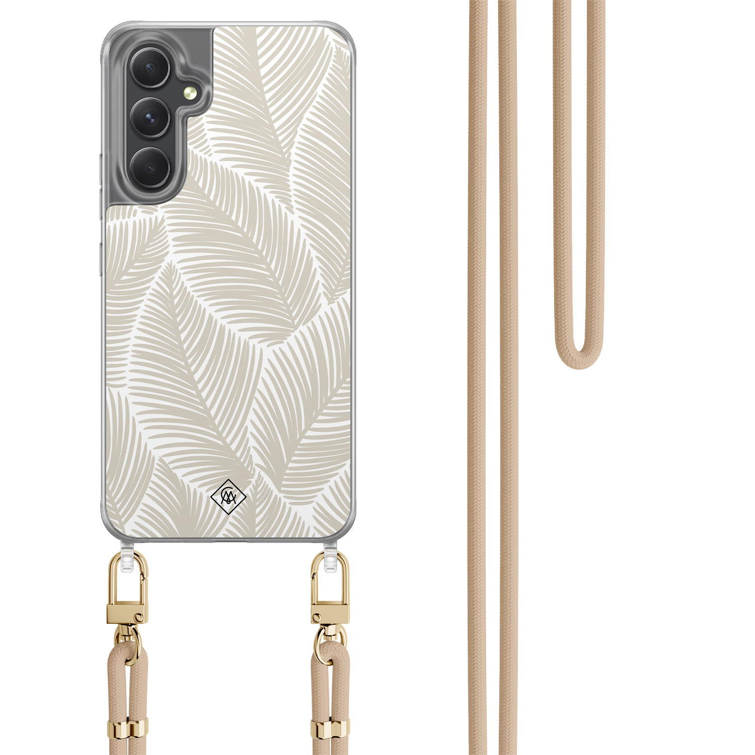 Samsung Galaxy A34 hoesje met beige koord - Palm leaves beige