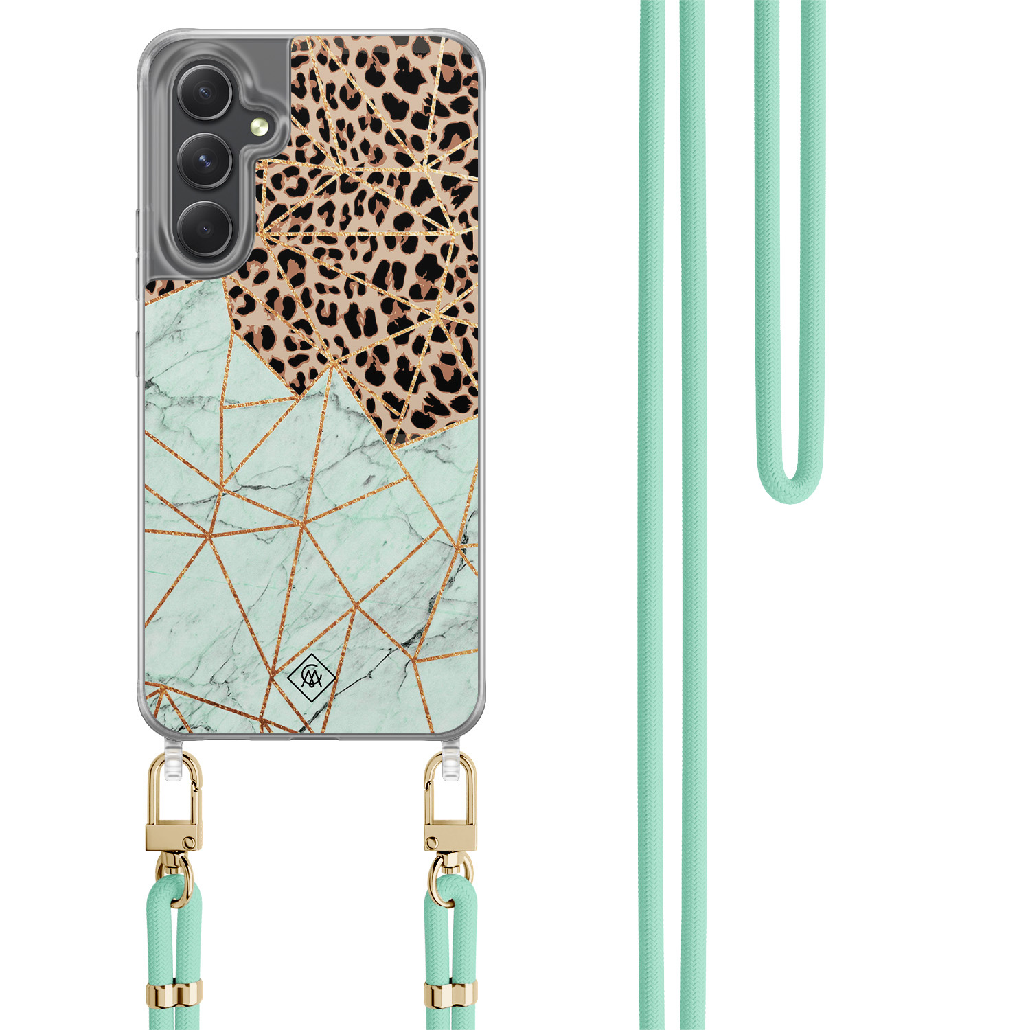 Samsung Galaxy A34 hoesje met mint koord Luipaard marmer mint