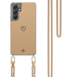 Casimoda Samsung Galaxy A34 hoesje met beige koord - Hart bruin