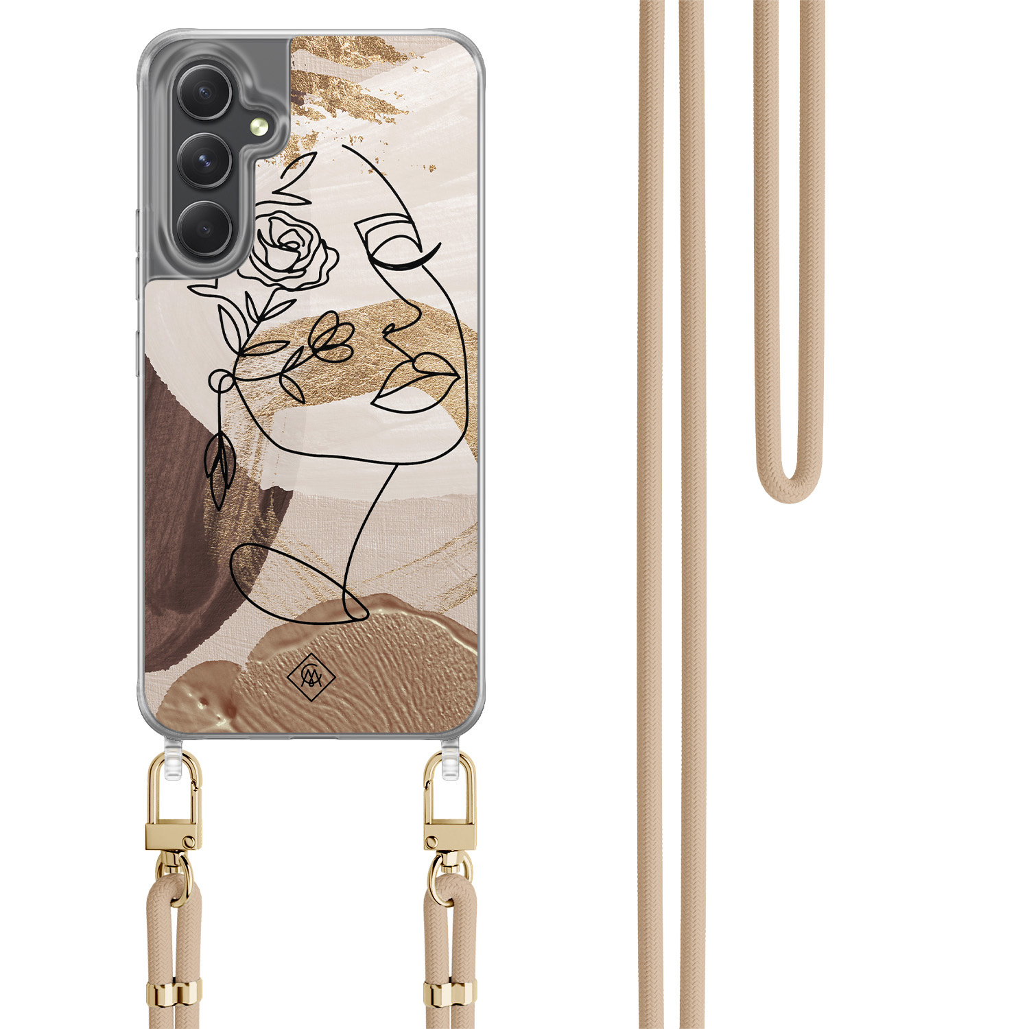 Samsung Galaxy A34 hoesje met beige koord Abstract gezicht bruin
