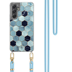 Casimoda Samsung Galaxy A34 hoesje met blauw koord - Blue cubes