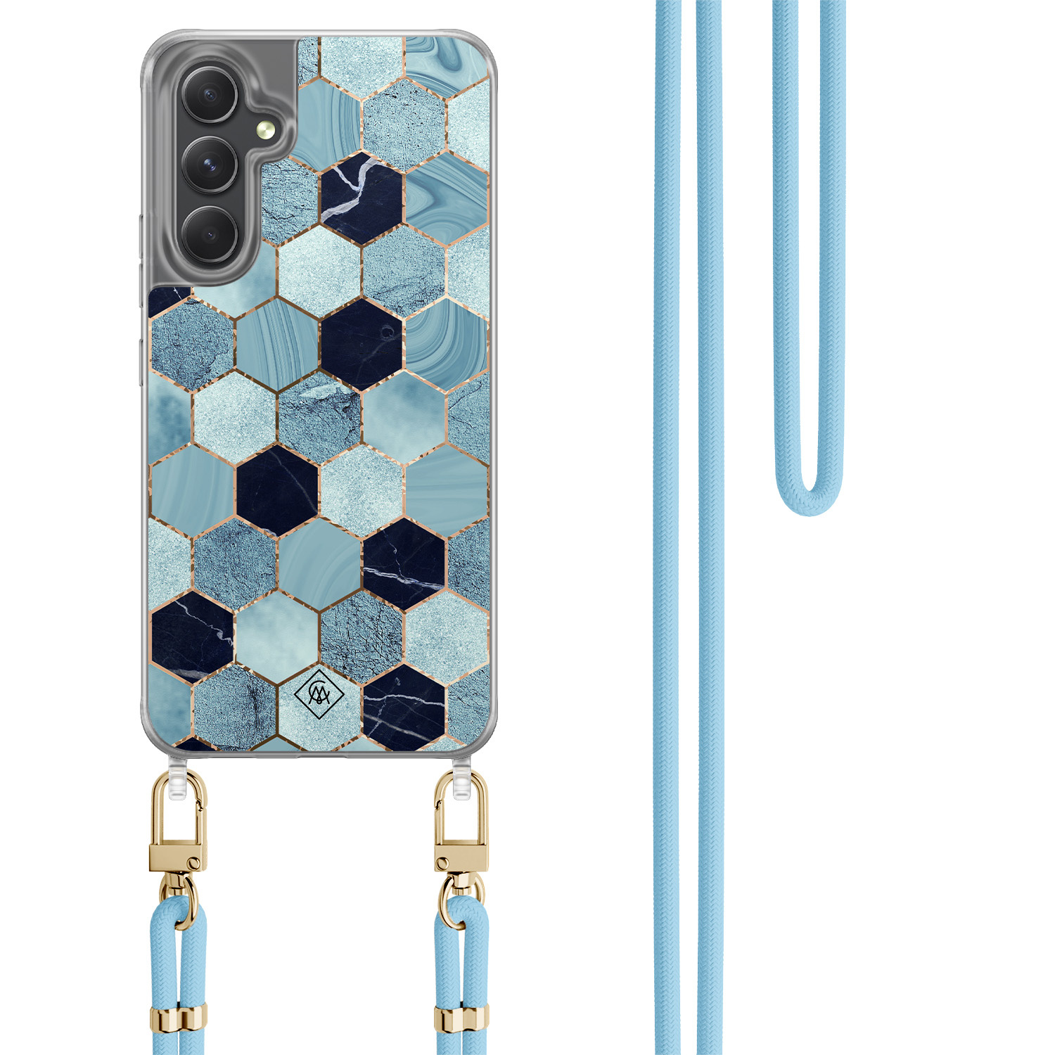 Samsung Galaxy A34 hoesje met blauw koord Blue cubes