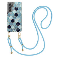 Casimoda Samsung Galaxy A34 hoesje met blauw koord - Blue cubes