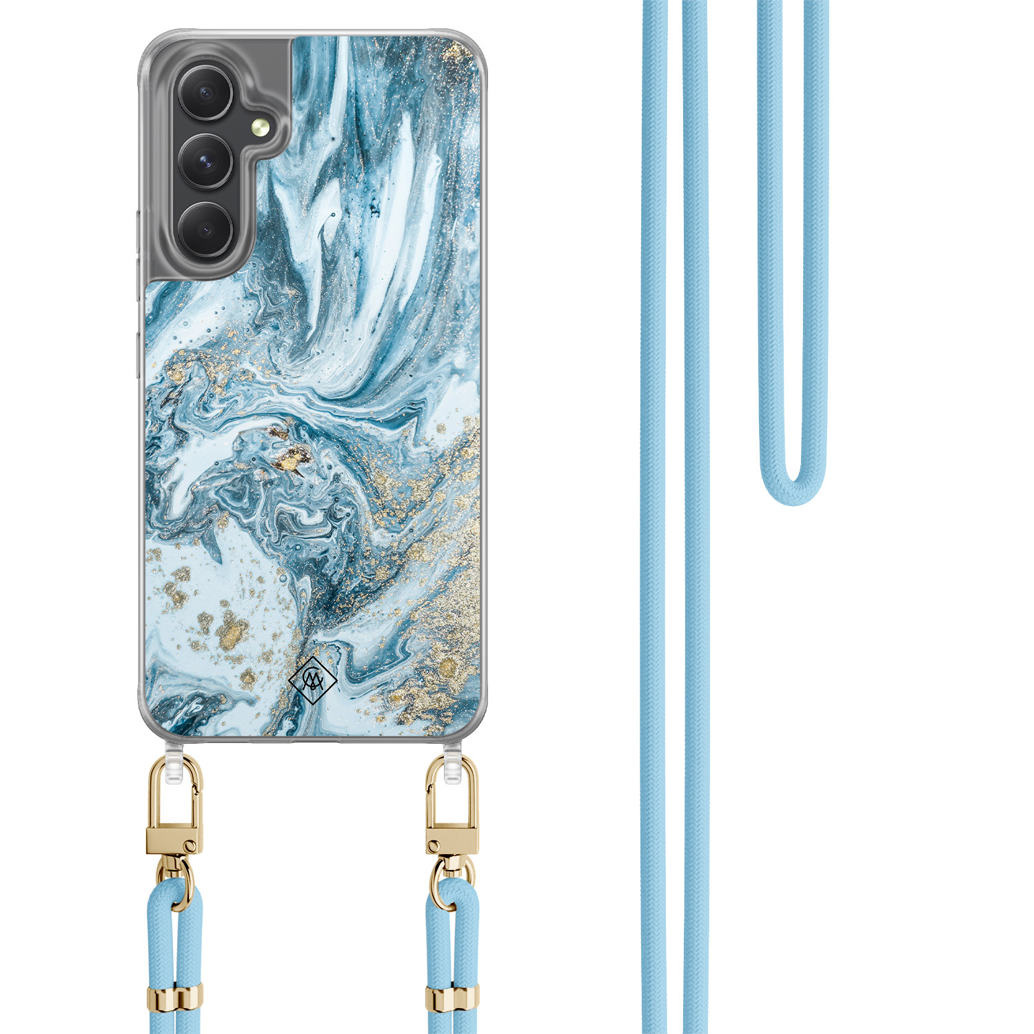 Samsung Galaxy A34 hoesje met blauw koord Marble sea