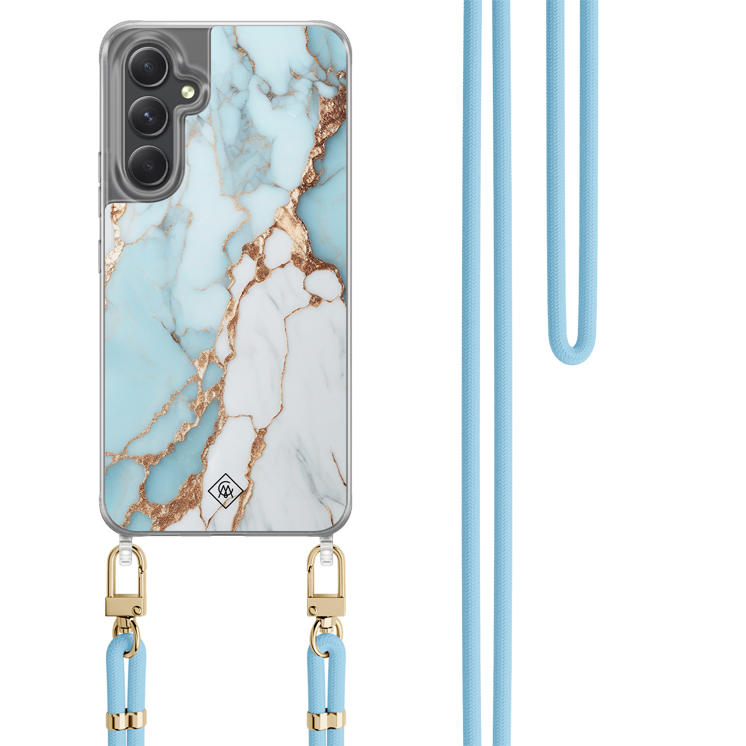 Samsung Galaxy A34 hoesje met blauw koord Marmer lichtblauw