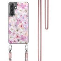 Casimoda Samsung Galaxy A34 hoesje met rosegoud koord - Hortensia