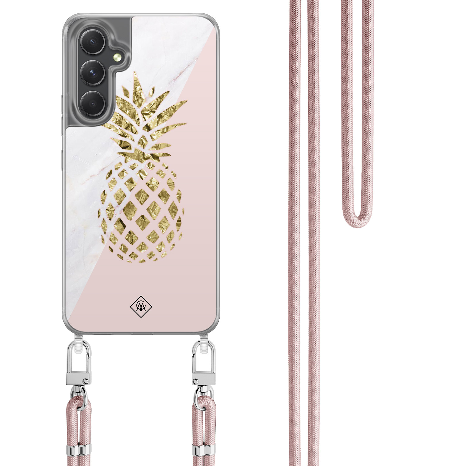 Samsung Galaxy A34 hoesje met rosegoud koord - Ananas