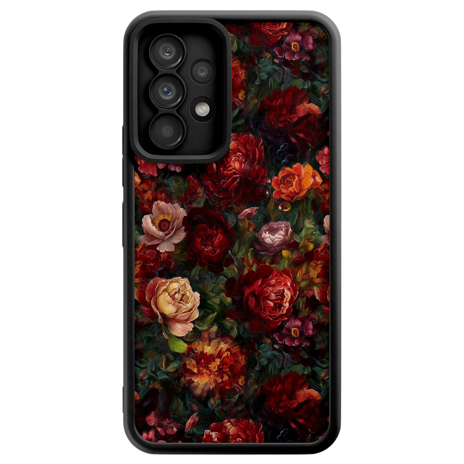 Samsung Galaxy A52(s) zwarte case - Floral red garden