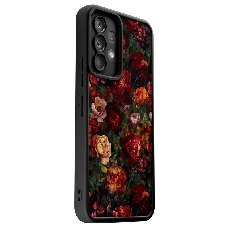 Casimoda Samsung Galaxy A52(s) zwarte case - Floral red garden