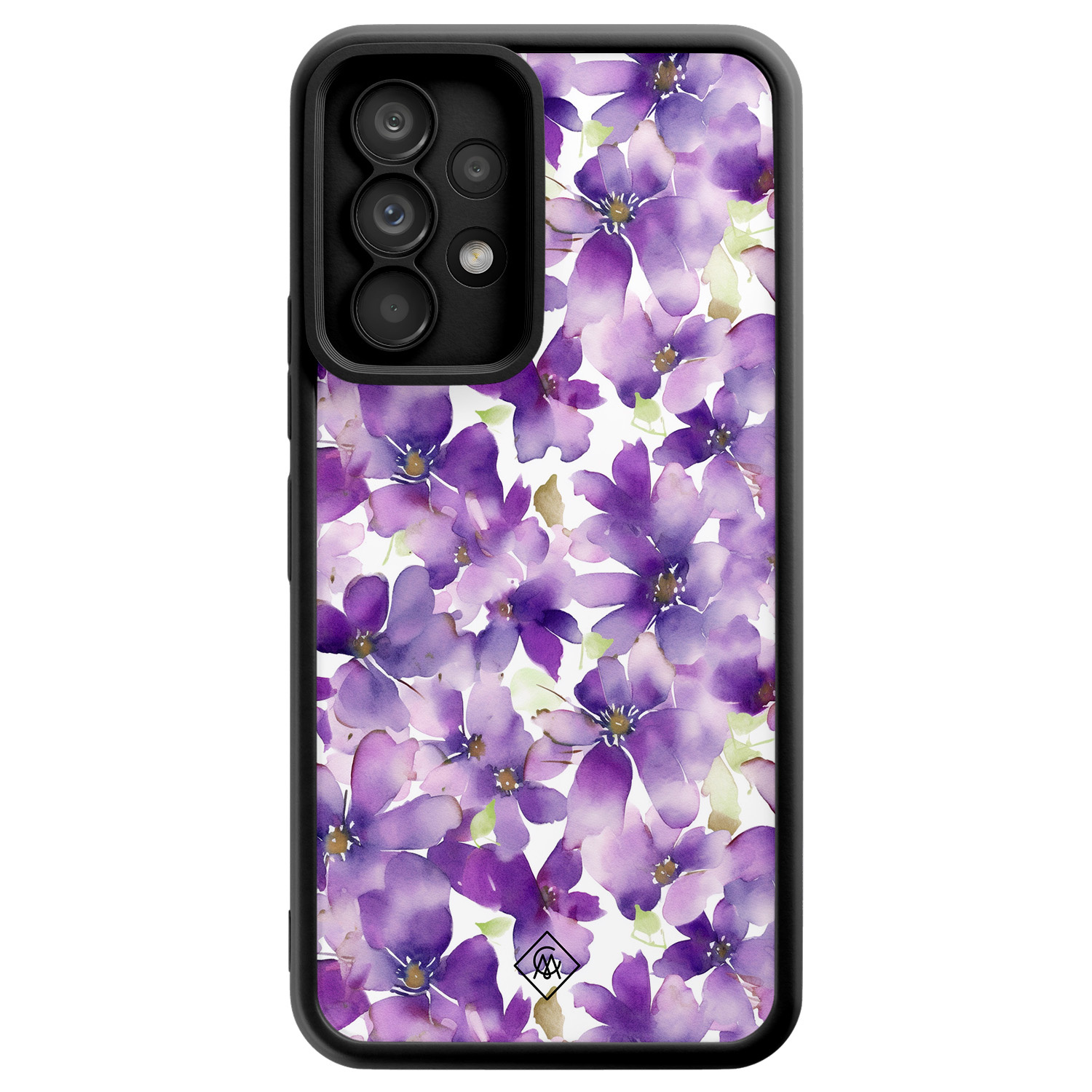 Samsung Galaxy A52(s) zwarte case - Floral violet