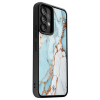 Casimoda Samsung Galaxy A52(s) zwarte case - Marmer lichtblauw